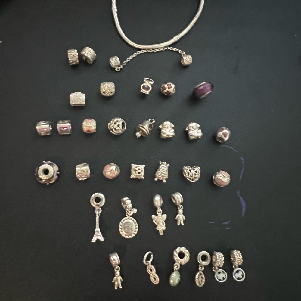 Pandora Silver Bracelet with Assorted Charms and Beads